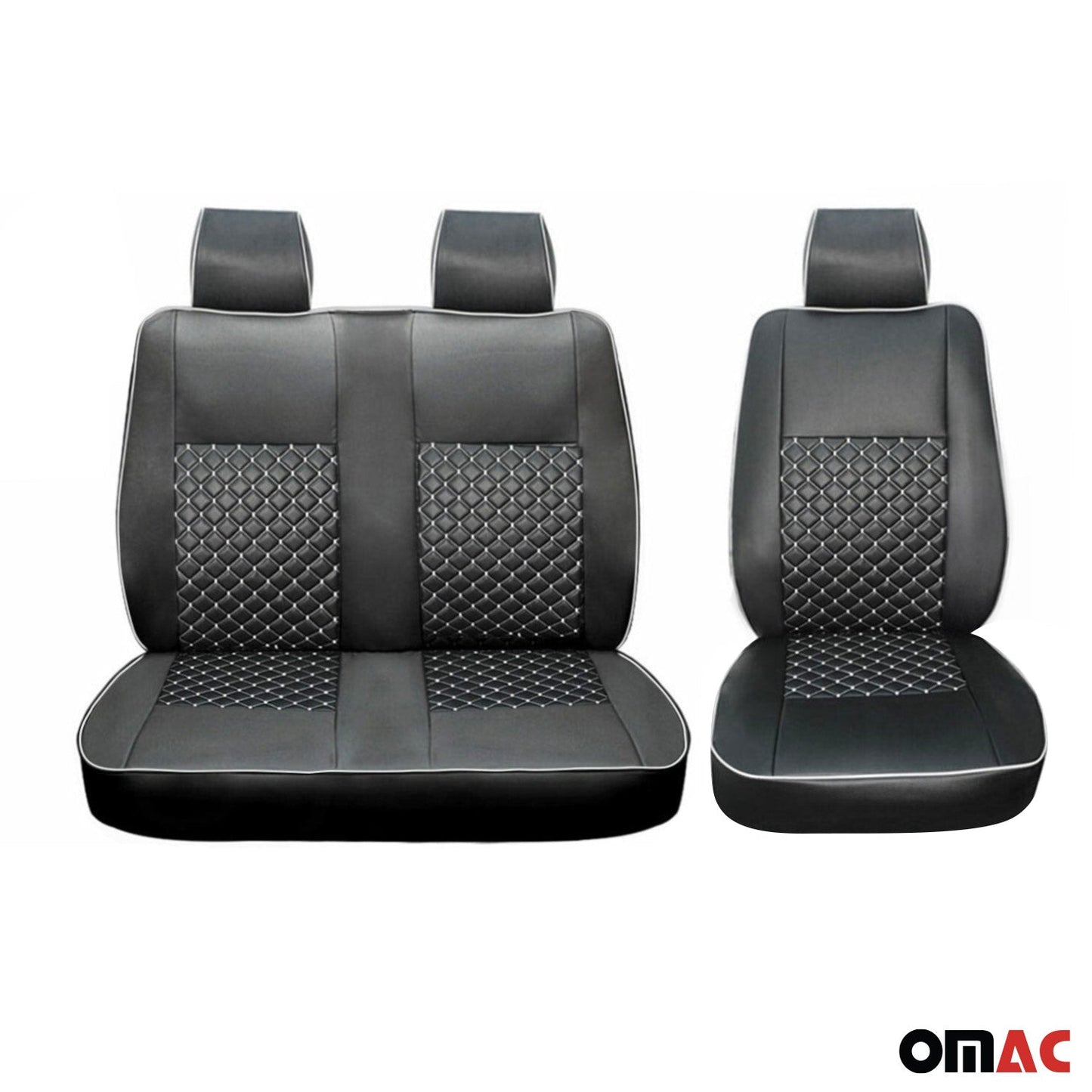 OMAC Leather Front Car Seat Covers Protector for Ford Transit 2015-2024 Black White 2626321SB1-SET