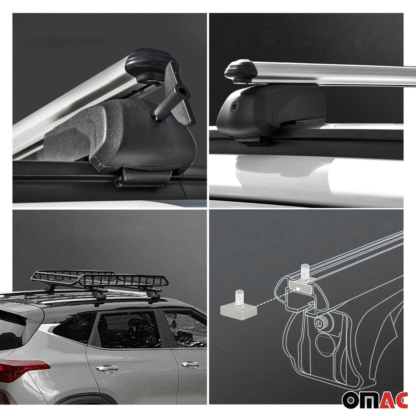 OMAC Lockable Roof Rack Cross Bars Luggage Carrier for Lincoln Nautilus 2024 Gray G003034