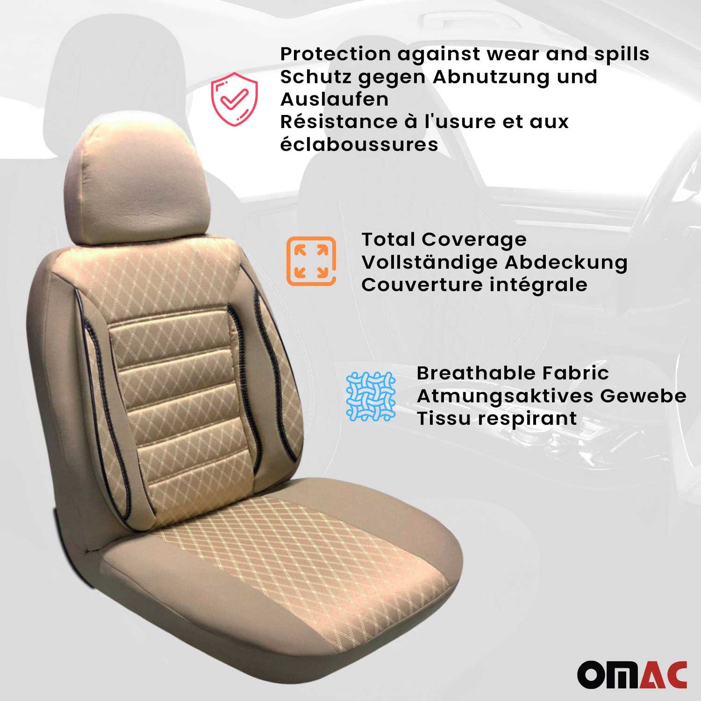 OMAC Front Car Seat Covers Protector for RAM Promaster 2014-2024 Beige 2+1 Set A009669