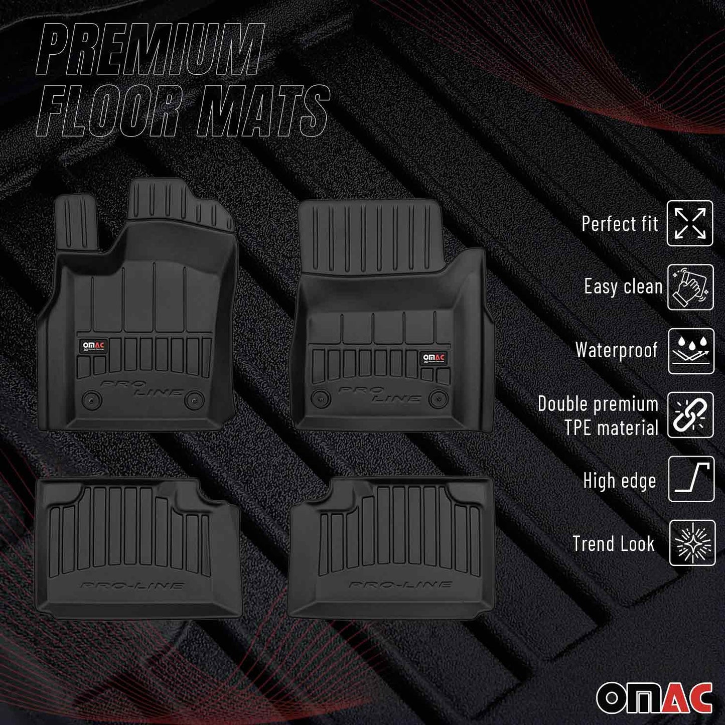 2011-2015 Dodge Durango Premium Floor Mats Liners Full Set All Weather Heavy Duty Black