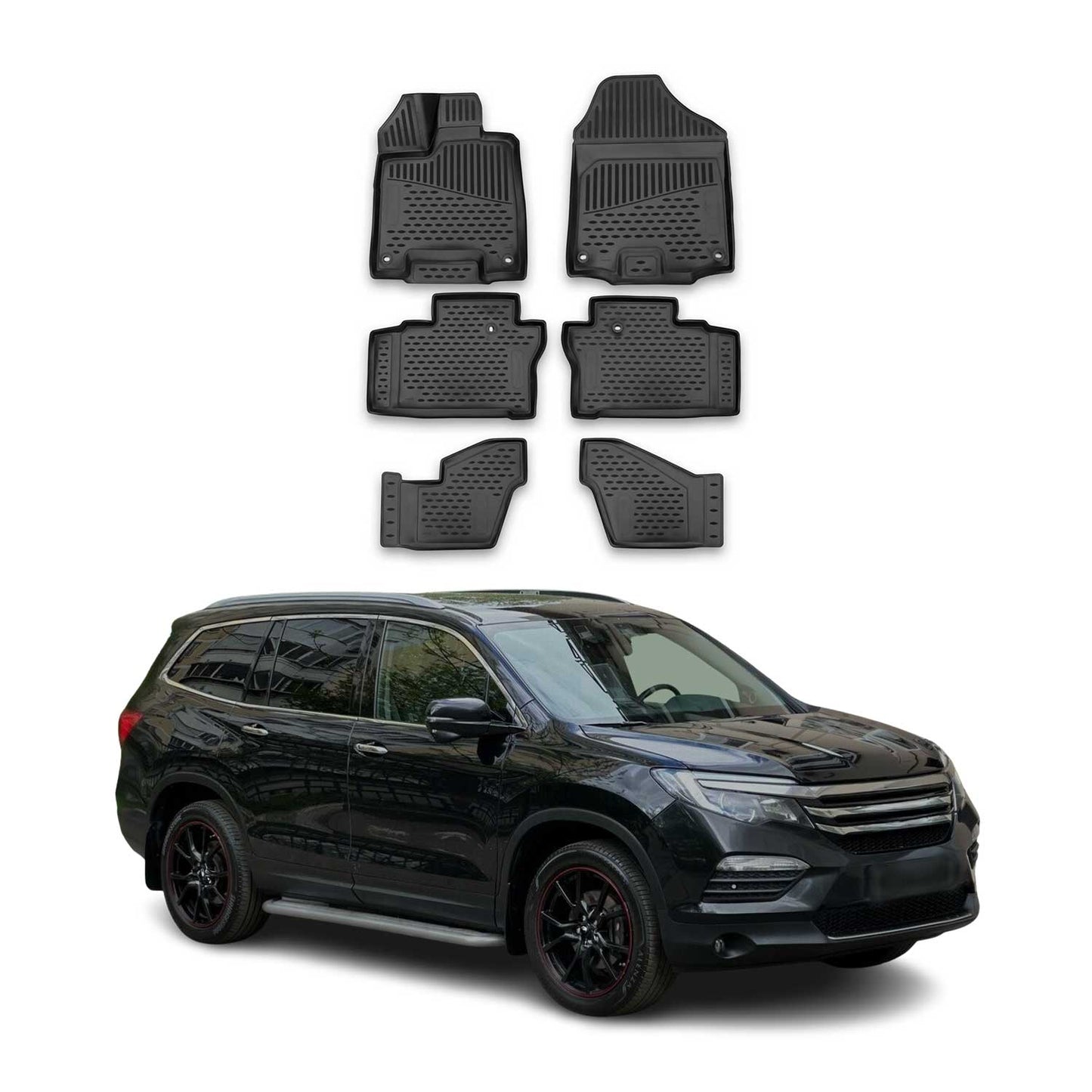 2016-2022 Honda Pilot Floor Mats Liners Full Set All Weather 7 Seats Black