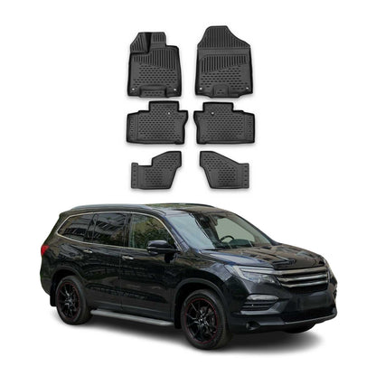 2016-2022 Honda Pilot Floor Mats Liners Full Set All Weather 7 Seats Black