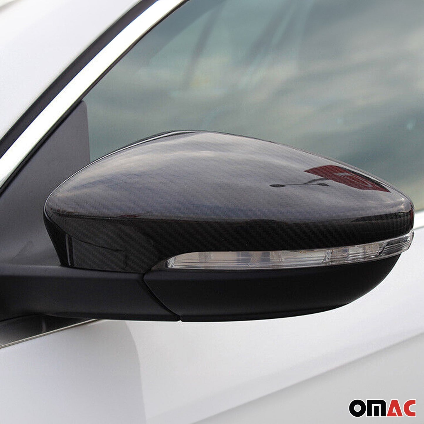 OMAC Side Mirror Cover Caps Fits VW Passat B7 2012-2014 Carbon Fiber Black 2 Pcs 7538111C
