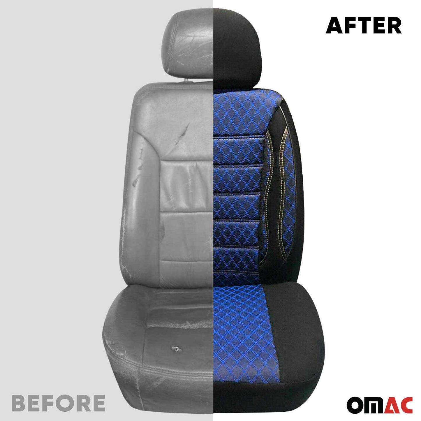 OMAC Front Car Seat Covers Protector for RAM Promaster 2014-2024 Black & Blue 2+1 A011823