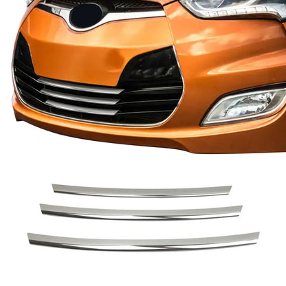 2012-2017 Hyundai Veloster Front Bumper Grill Trim Molding Stainless Steel Silver 3Pcs