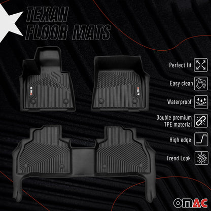 2019-2025 BMW X7 G07 Premium Floor Mats Liners 7 Seats First and Second Row Set Black