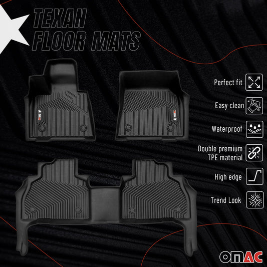2019-2025 BMW X7 G07 Premium Floor Mats Liners 7 Seats First and Second Row Set Black