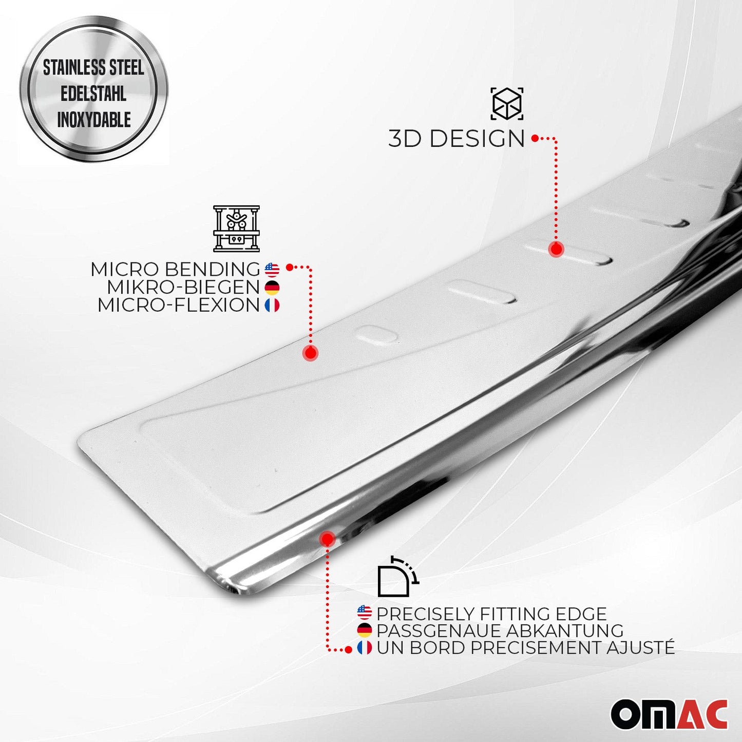 OMAC Rear Bumper Sill Cover Guard for Mercedes Metris 2016-2024 Steel Brushed 4733093P