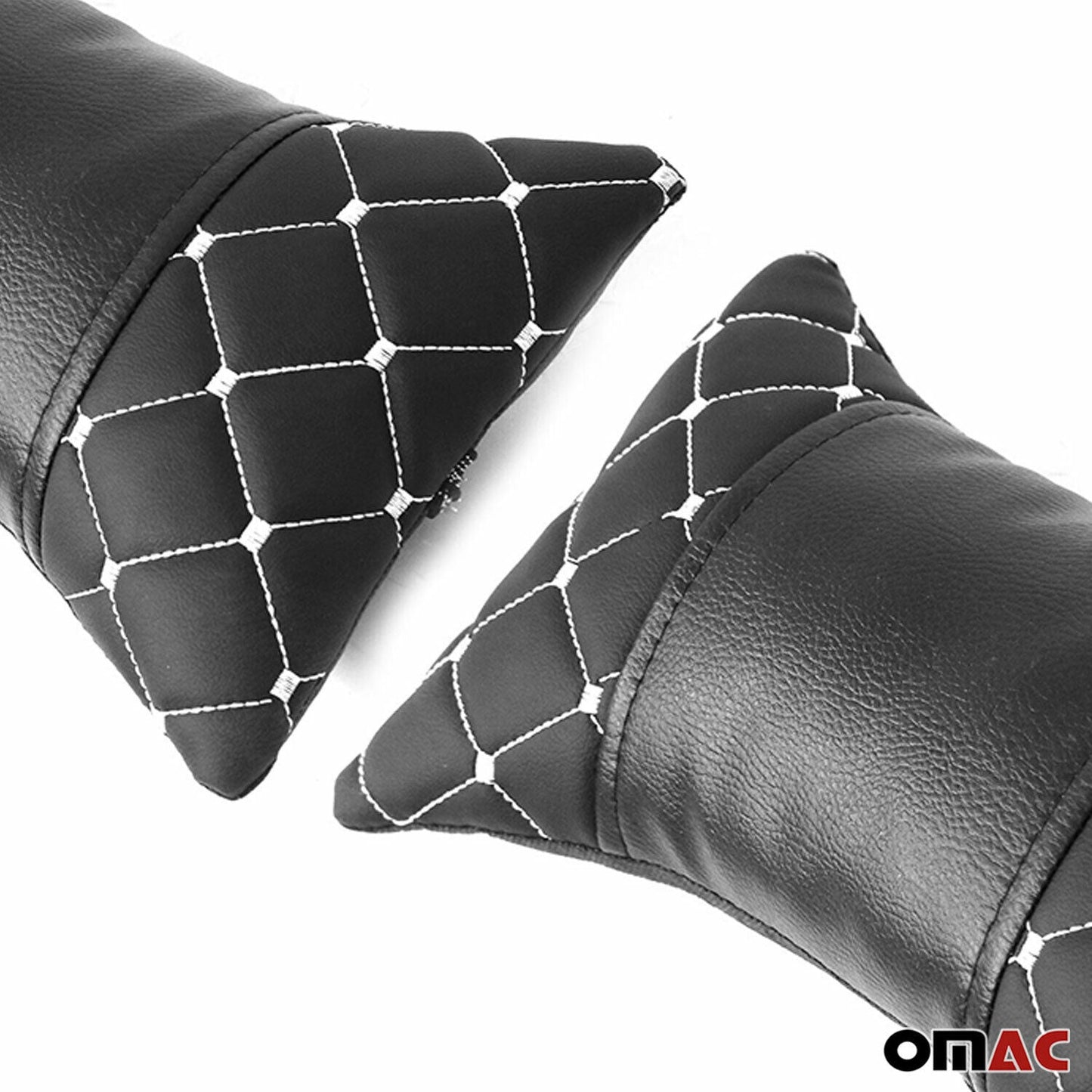 OMAC 2x Car Seat Neck Pillow Head Shoulder Rest Pad Black and White PU Leather SET96322-BS1
