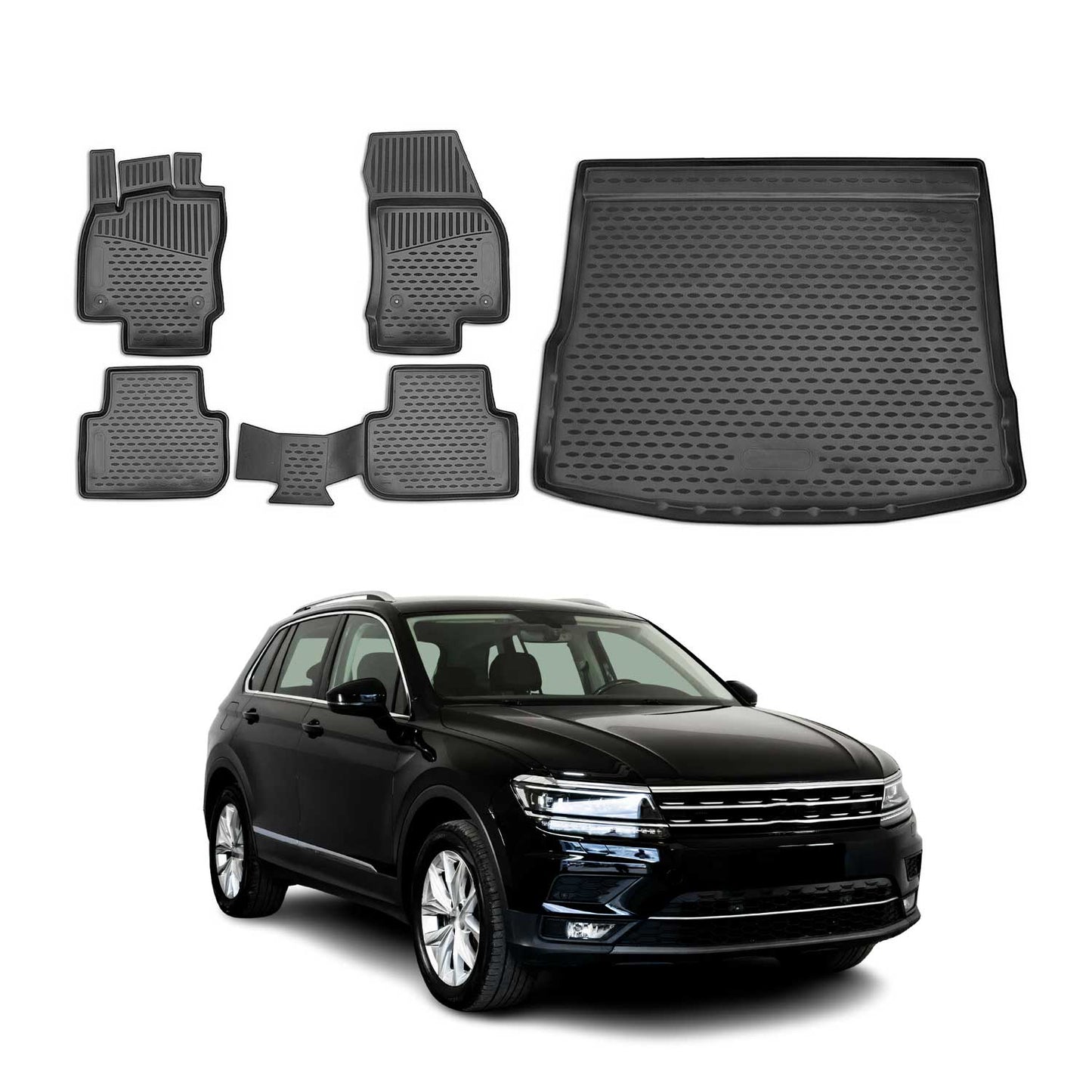 2009-2017 VW Tiguan Floor Mats & Cargo Liner Full Set All Weather Black