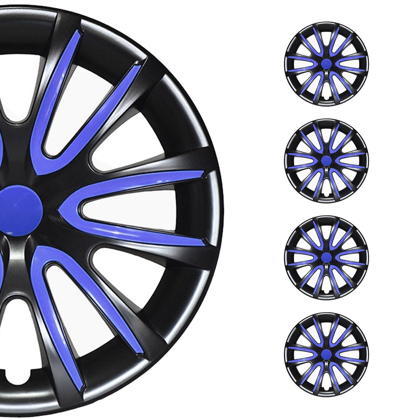 Bicolo Hub Caps Wheel Cover 14" Black & Dark Blue Full Set 4 pcs.