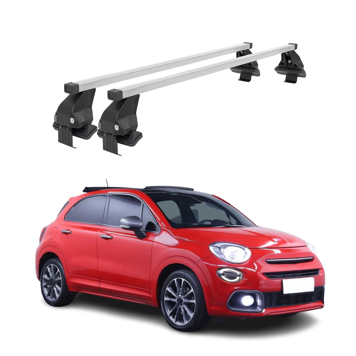 2016-2023 Fiat 500X Roof Rack Cross Bars Silver