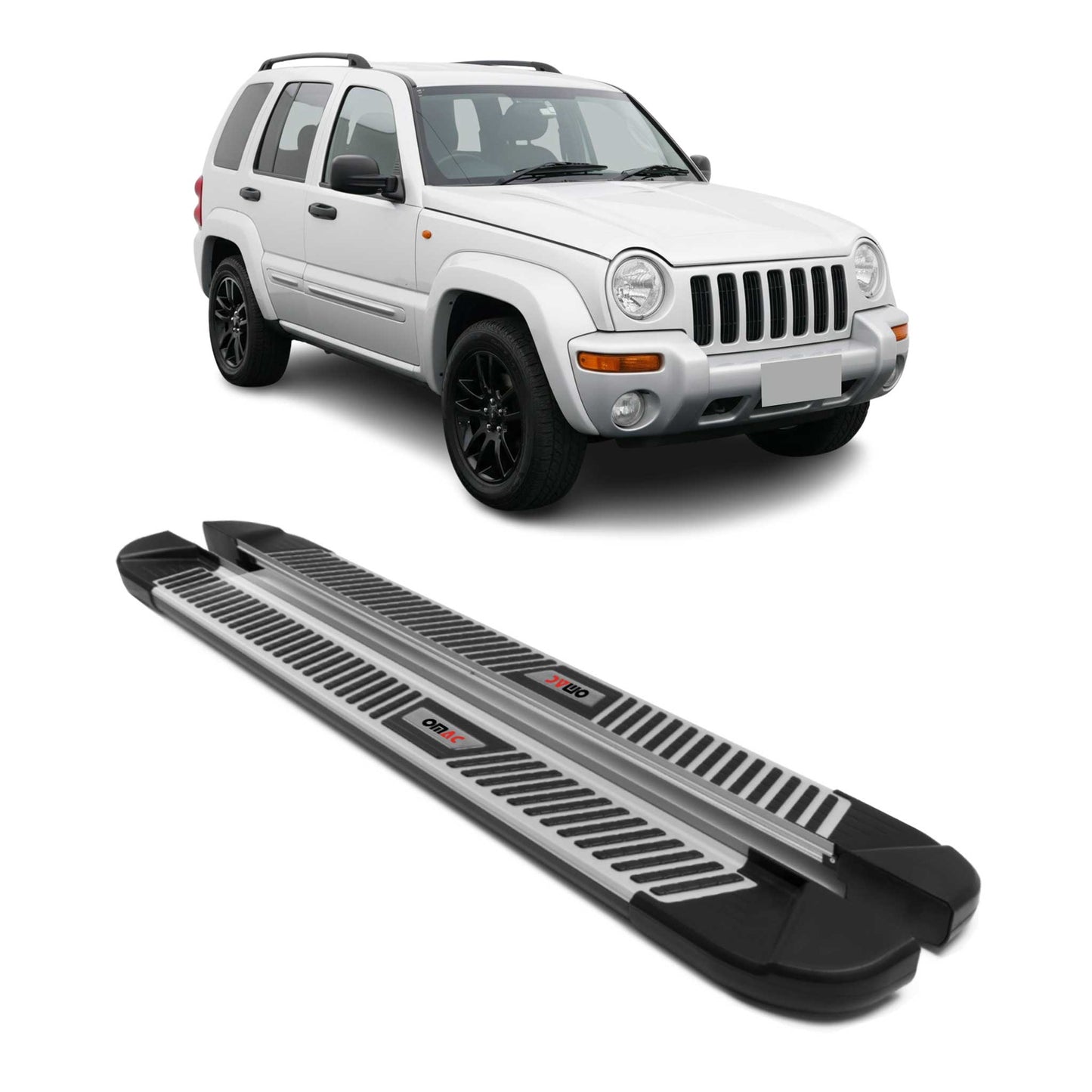 2002-2007 Jeep Liberty Running Boards Side Steps Silver & Black