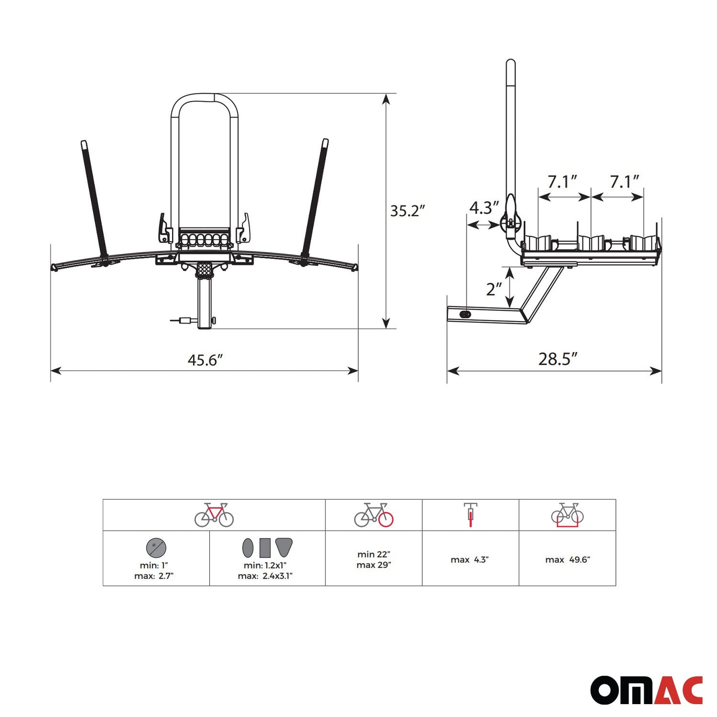 3 Bicycle Carrier 2” Receiver Hitch Mounted Foldable Rack SUV Truck Car