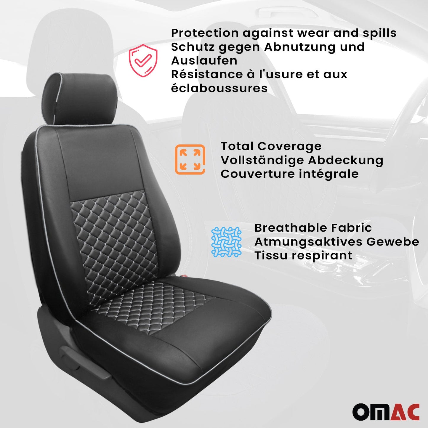 OMAC Leather Custom fit Car Seat Covers for RAM ProMaster 2014-2024 Black White 2523321A-SB1