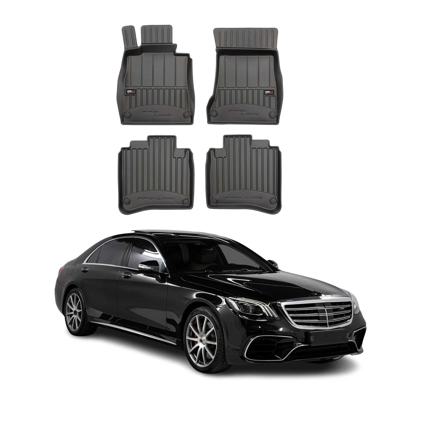 2014-2020 Mercedes S Class W222 Premium Floor Mats Liners Full Set All Weather Heavy Duty Black