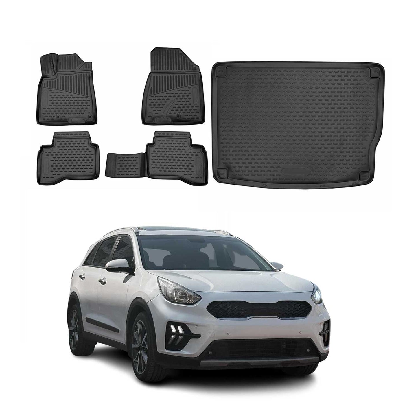 2017-2022 Kia Niro Hybrid Floor Mats & Cargo Liner Full Set All Weather Black
