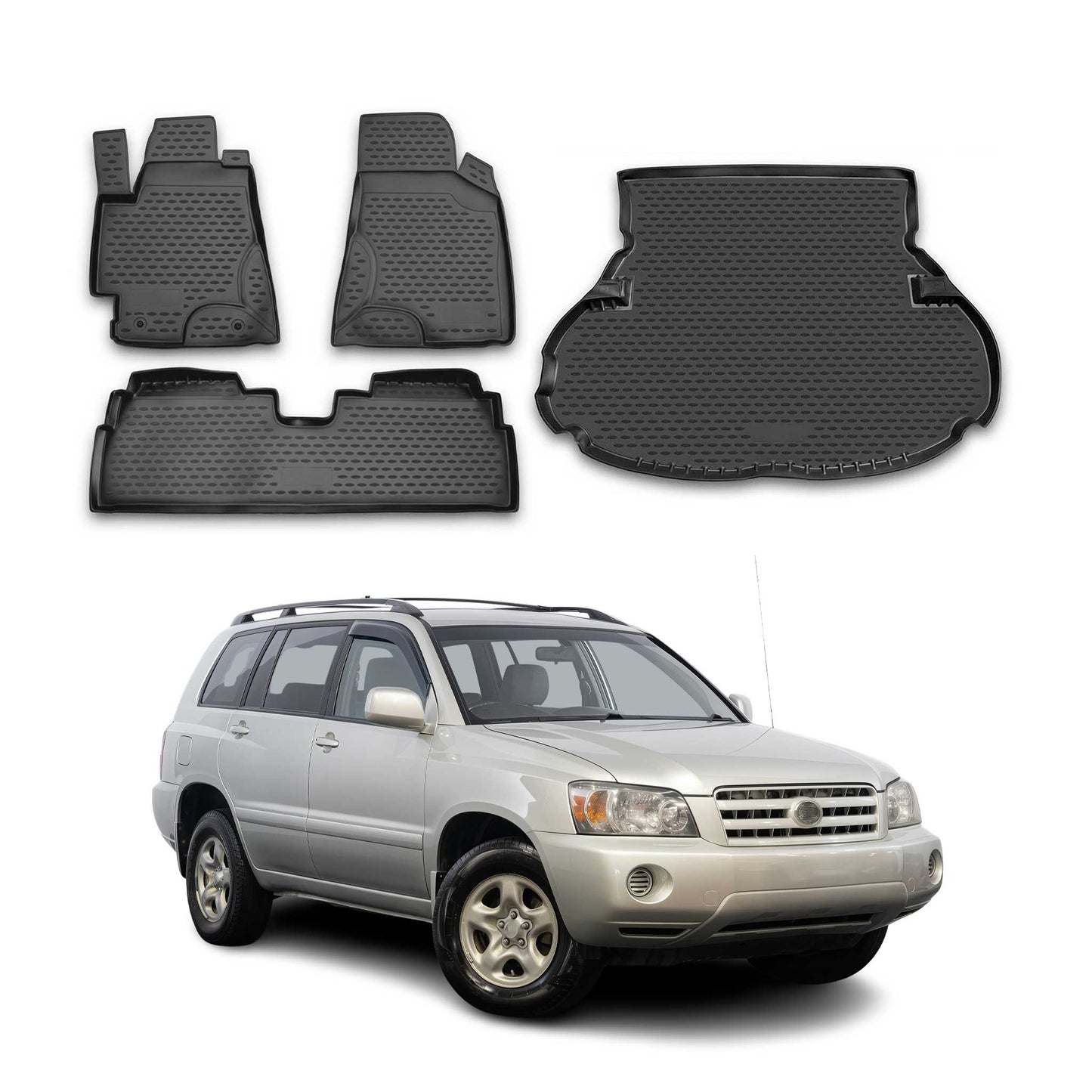 2001-2007 Toyota Highlander Floor Mats & Cargo Liner Full Set All Weather Black
