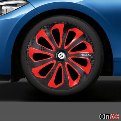 OMAC 16" Sparco Sicilia Wheel Covers Hubcaps Black Red Carbon 4 Pcs 96SPC1675BKRDC