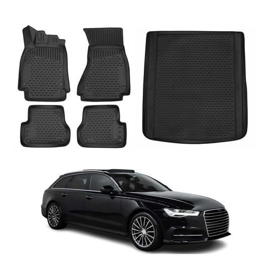 2013-2016 Audi A6 Avant Allroad Floor Mats & Cargo Liner Full Set All Weather Black