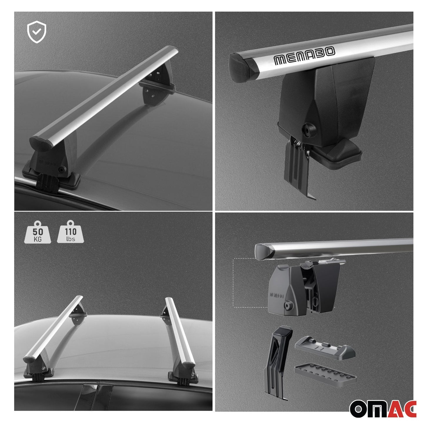 OMAC Top Roof Racks Cross Bars fits Hyundai Ioniq 2017-2022 2Pcs Gray Aluminium U025848