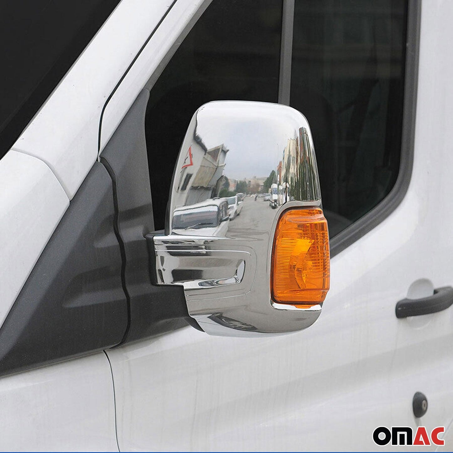 OMAC Side Mirror Cover Caps Fits Ford Transit 2015-2024 Steel Chrome Silver 2 Pcs 2626111