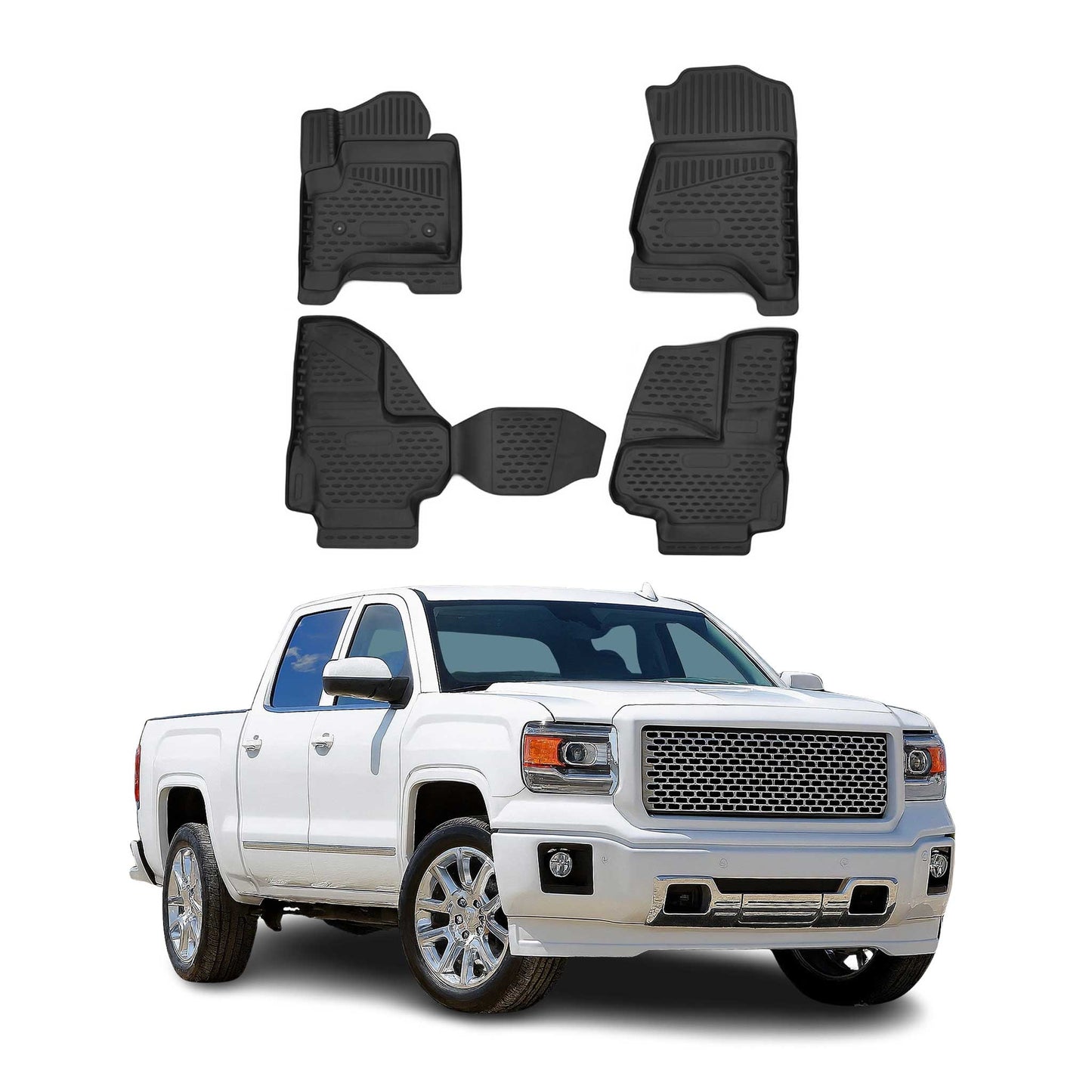 2014-2019 GMC Sierra Denali 1500/2500HD/3500HD 3gen. Double Cab Floor Mats Liners Full Set All Weather