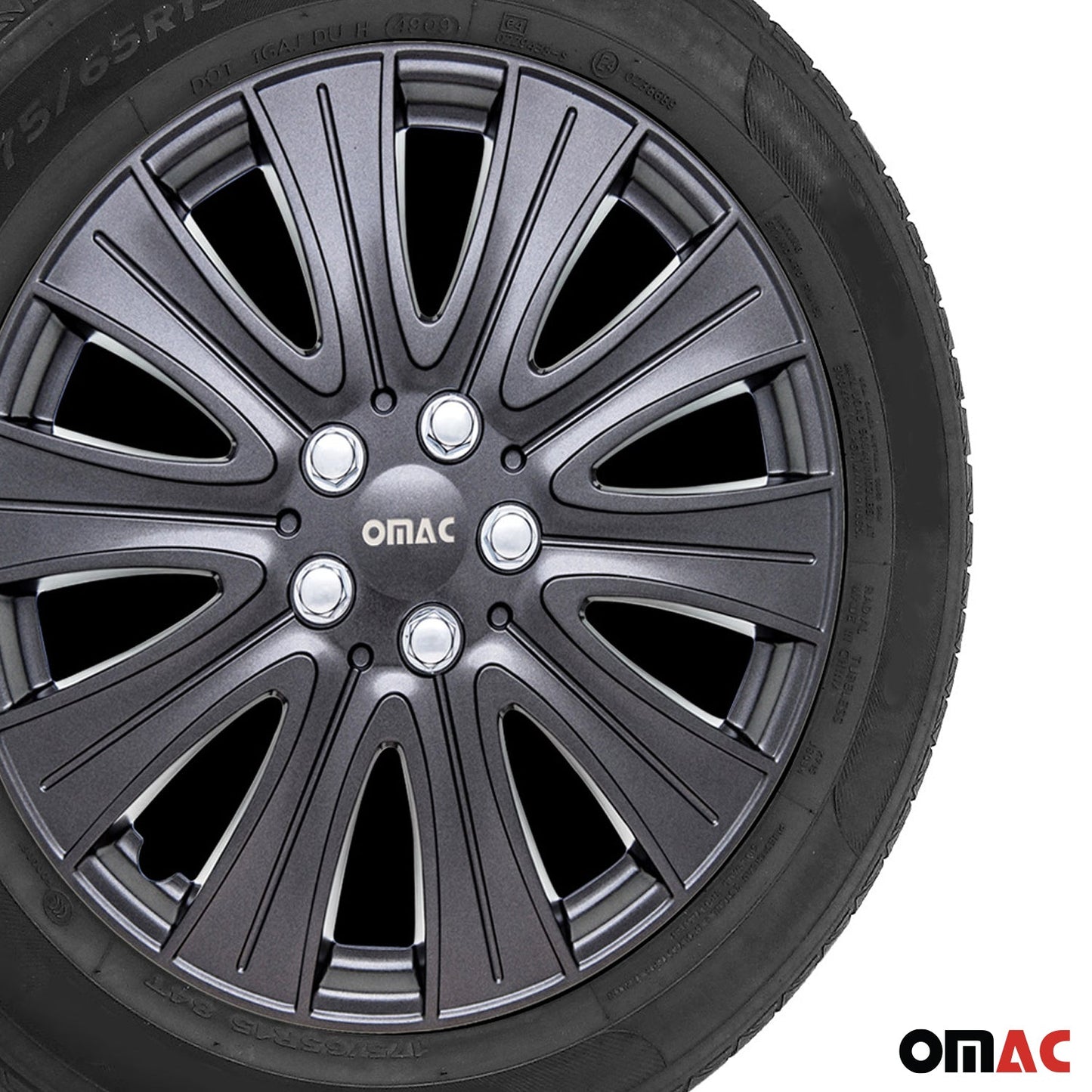 OMAC 14" Wheel Covers Guard Hub Caps Durable Snap On ABS Metal Silver 4x OMAC-WE40-GM14