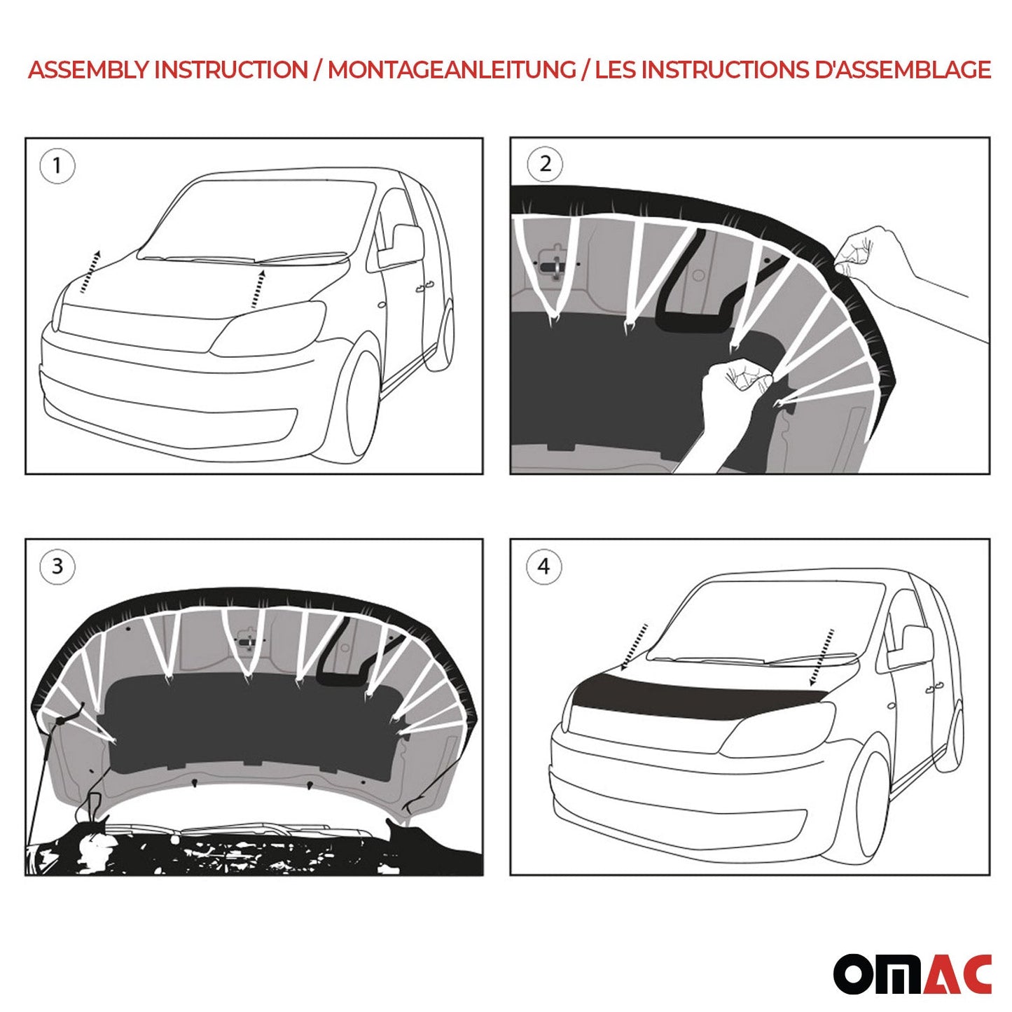OMAC Car Bonnet Mask Hood Bra for Ford Transit Connect 2014-2019 Black 1 Pc 2627BSZ4
