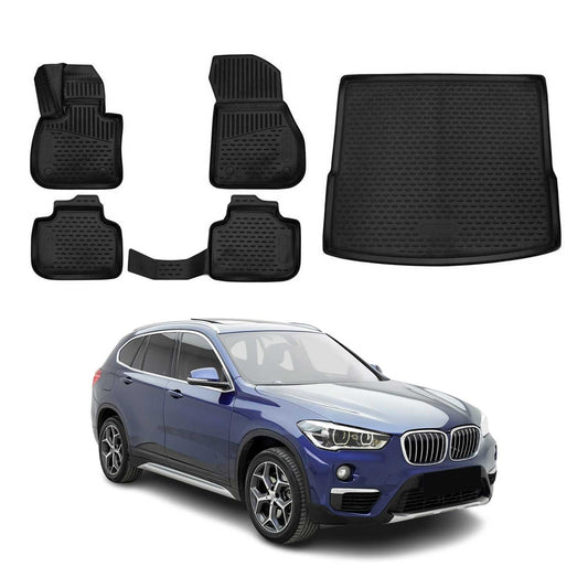 2016-2022 BMW X1 F48 Floor Mats & Cargo Liner Full Set All Weather Black