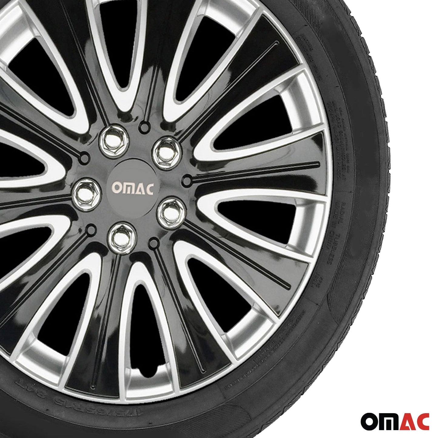 OMAC 15" Wheel Covers Guard Hub Caps Durable Snap On ABS Silver Black 4x OMAC-WE40-SVBK15