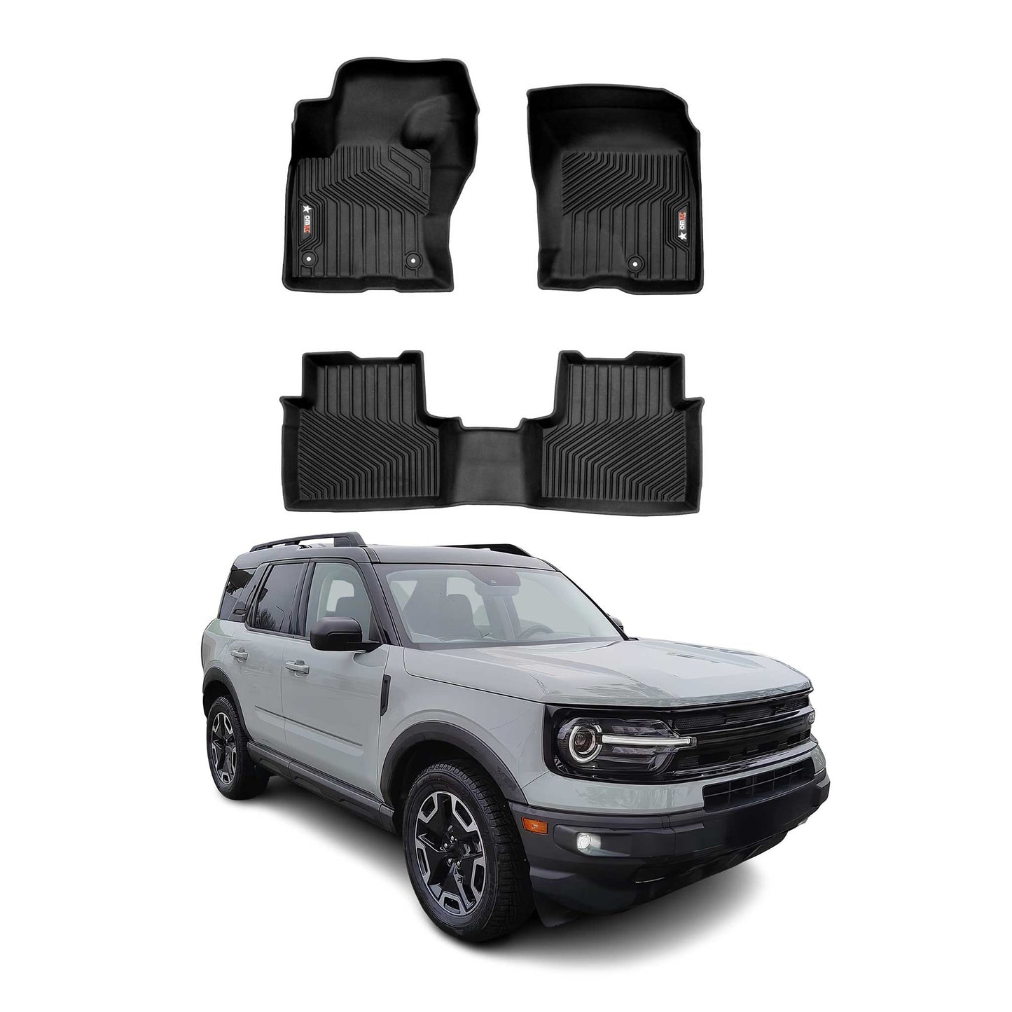 2021-2025 Ford Bronco Sport Premium Floor Mats Liners First and Second Row Set Black