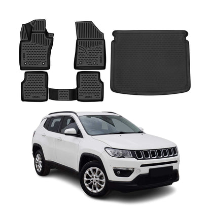 2017-2025 Jeep Compass Floor Mats & Cargo Liner Full Set All Weather Upper Trunk