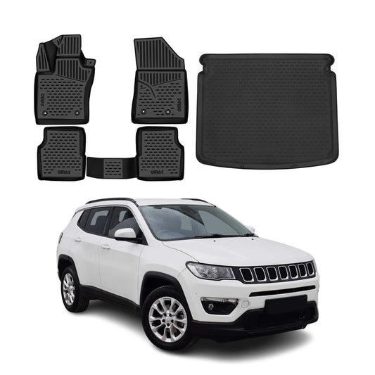 2017-2025 Jeep Compass Floor Mats & Cargo Liner Full Set All Weather Upper Trunk
