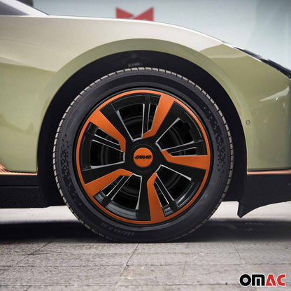 OMAC 16" Hubcaps Wheel Rim Cover Black with Orange Insert 4pcs Set VRT99FR243B16O