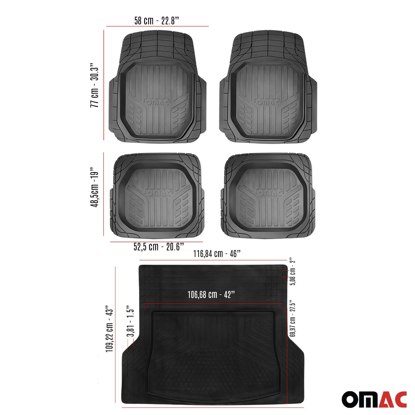 Floor Mats and Cargo Liners Semi Custom fit Universal for Cars SUV Black