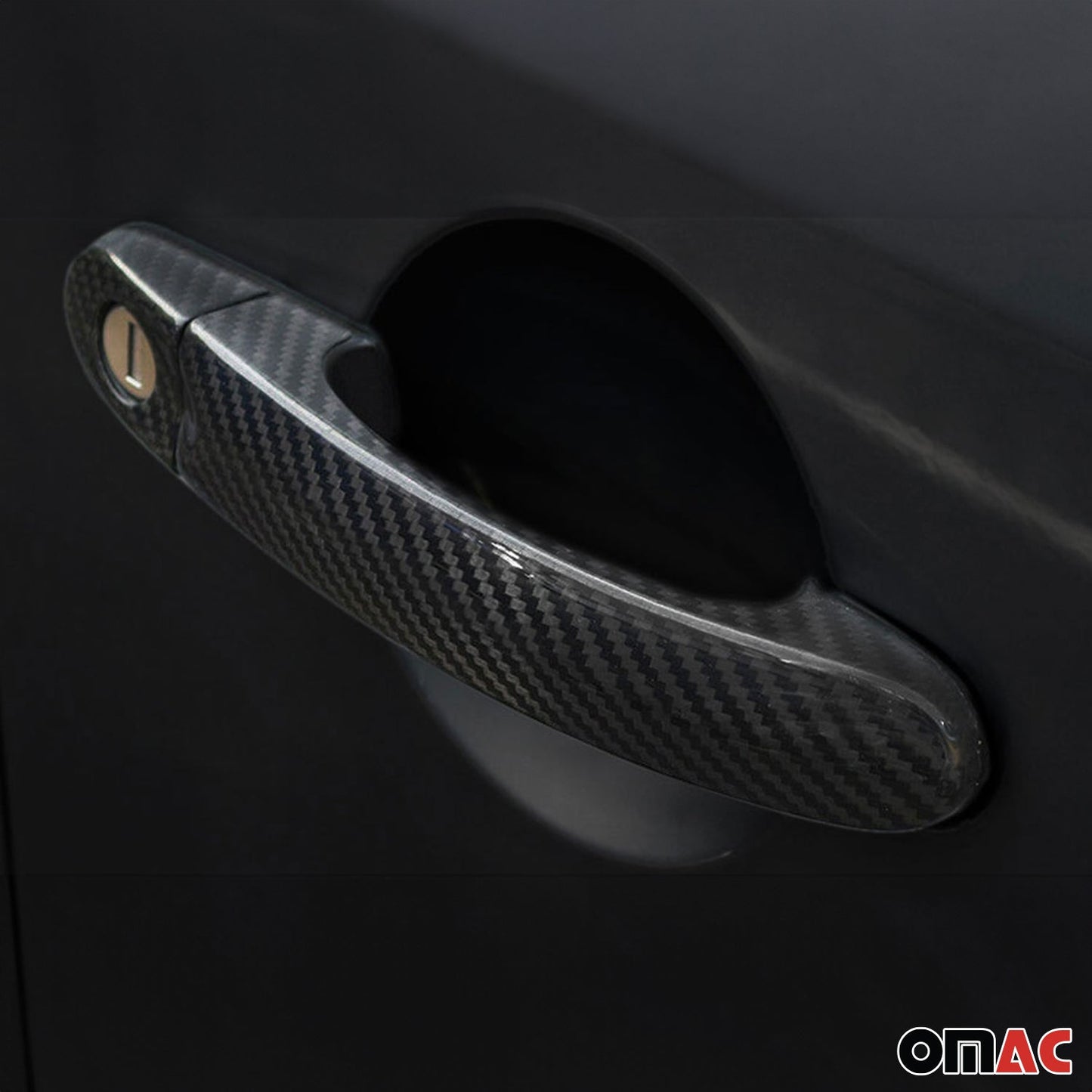 OMAC Door Handle Cover Protector for VW T6 Transporter 2015-21 Carbon 3Door 2Key Hole U015343