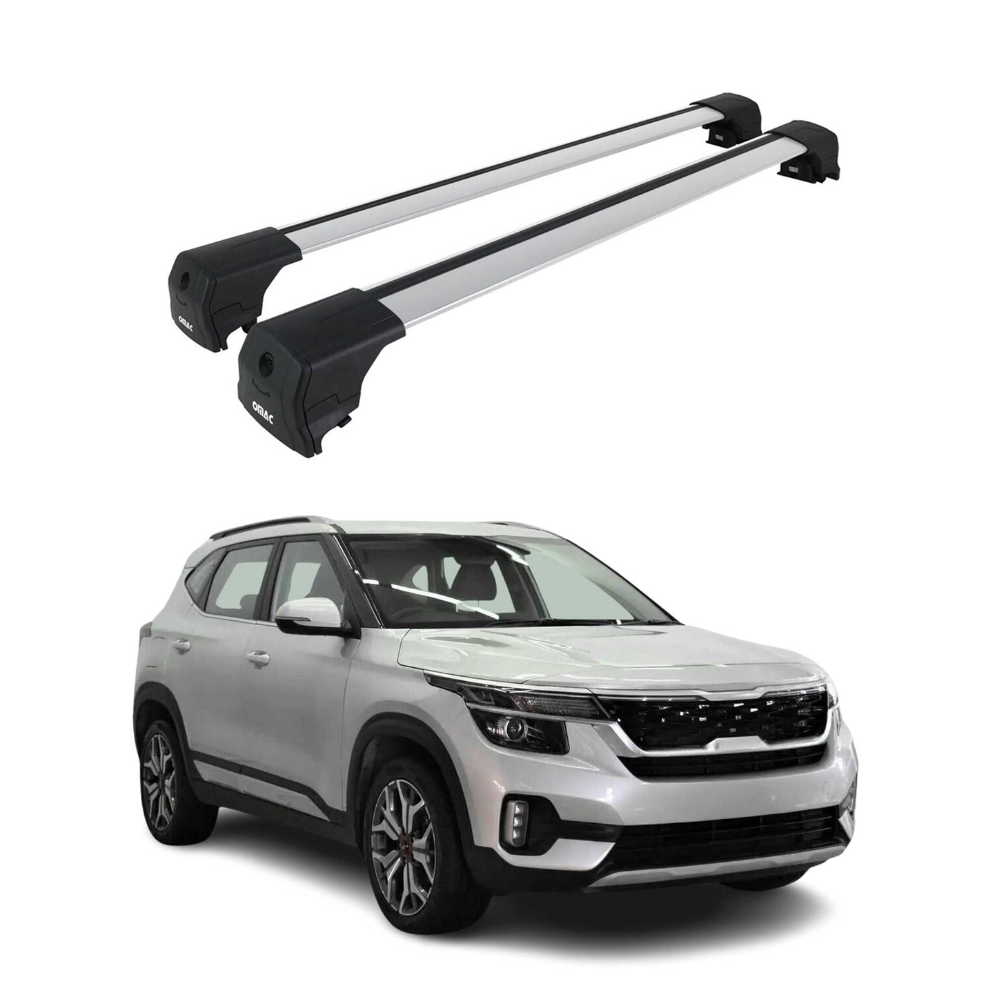 2021-2026 Kia Seltos Roof Rack Cross Bars Silver Aluminium 2 Pcs