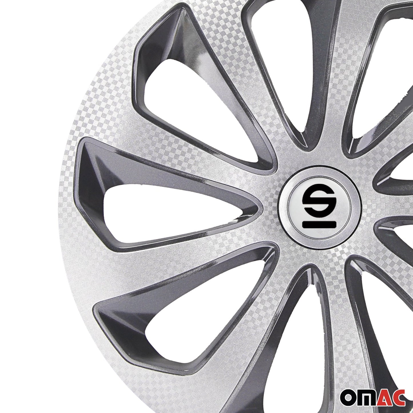 OMAC 14" Sparco Sicilia Wheel Covers Hubcaps Silver Carbon Gray 4 Pcs 96SPC1475SVGRC