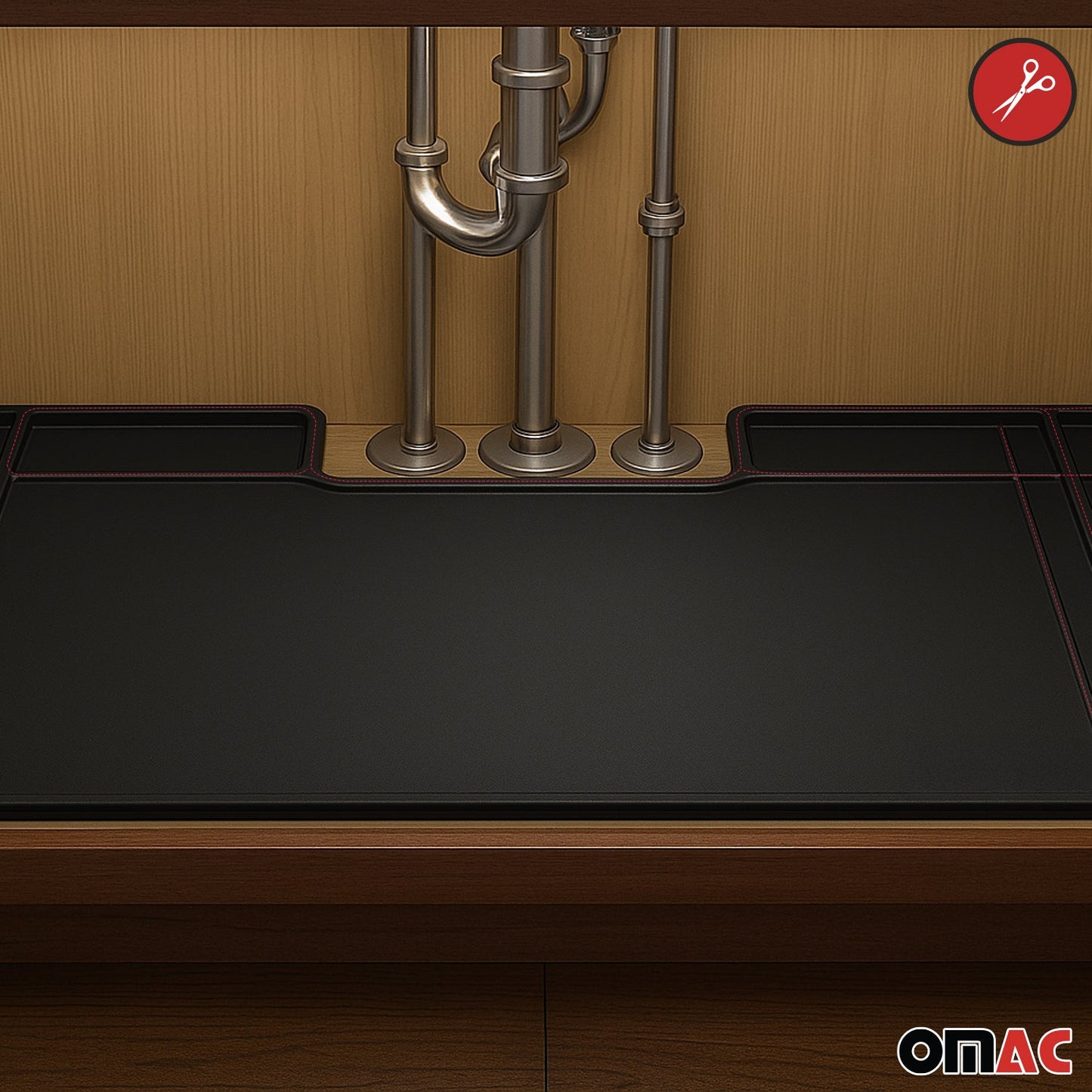 High Quality Black Under Sink Cabinet Protection Mat Waterproof Raised Edge