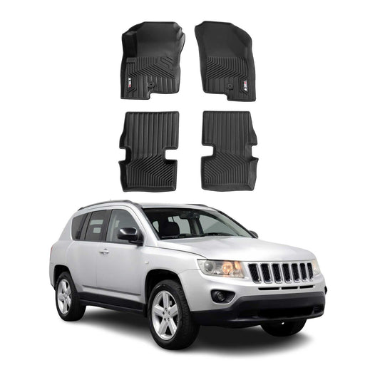 2007-2017 Jeep Compass Premium Floor Mats Liners First and Second Row Set Black