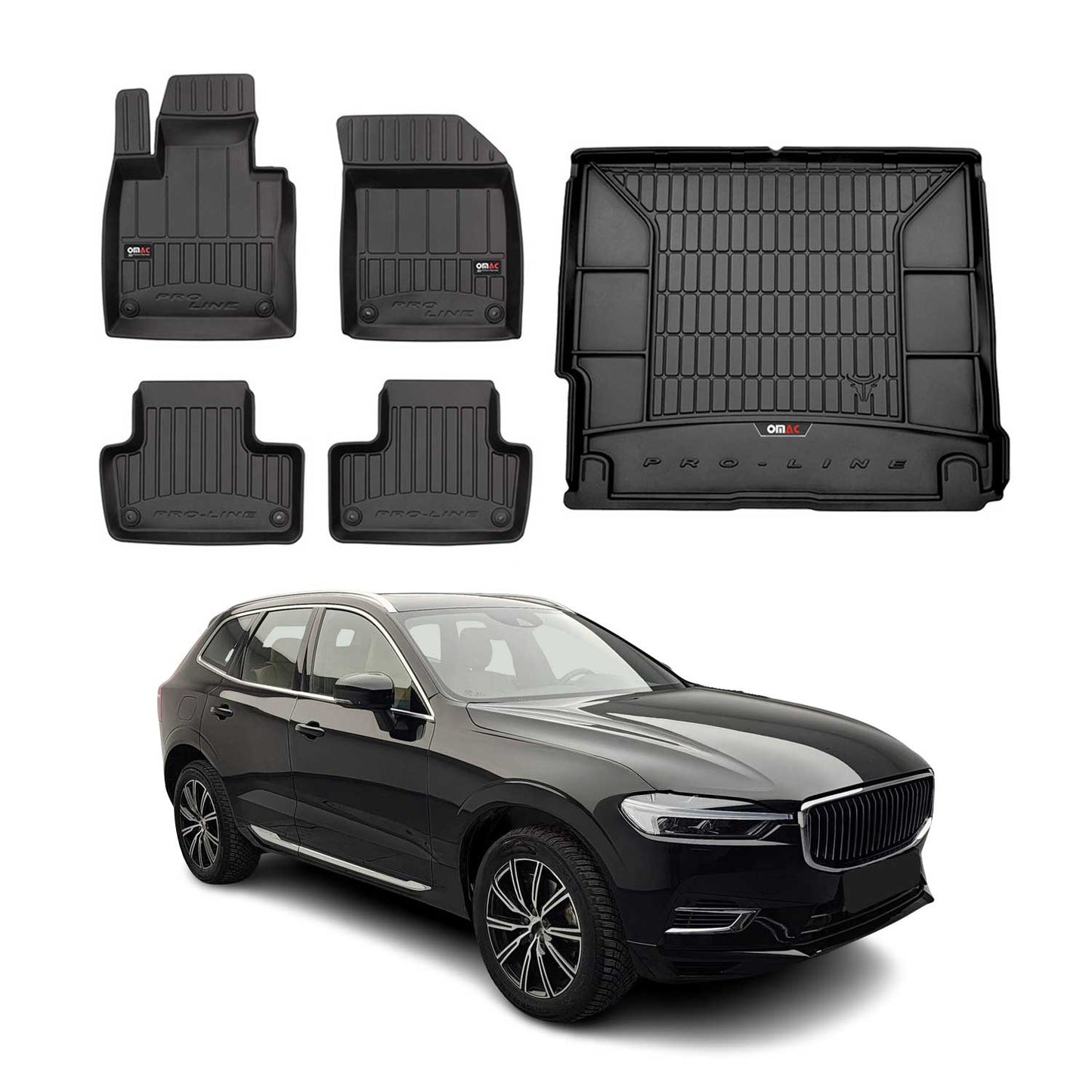 2018-2026 Volvo XC60 Premium Floor Mats & Cargo Liner Full Set All Weather Heavy Duty Black