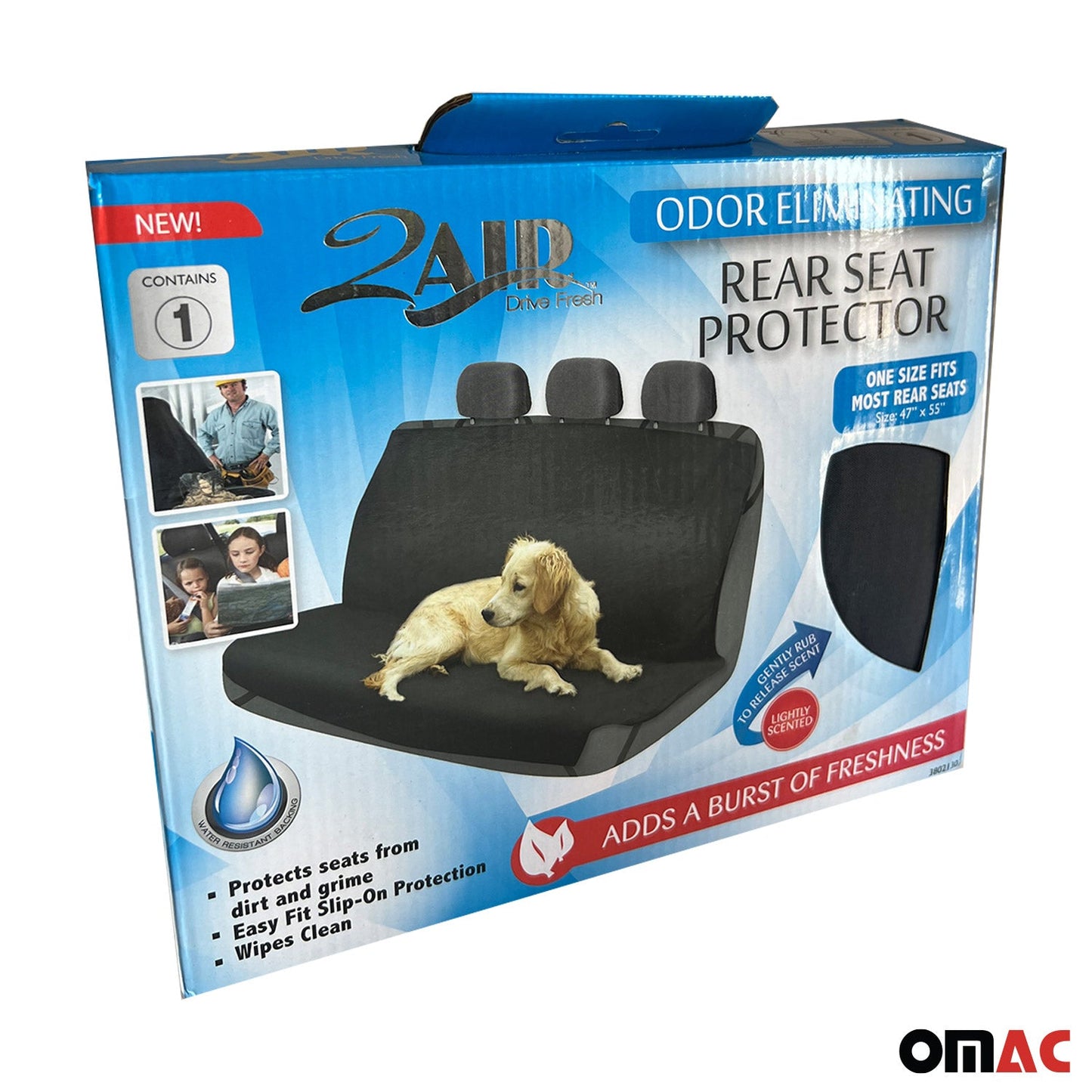 OMAC Rear Bench Car Seat Cover Odor Eliminating Pet Hammock Black 96SEATCOVER7