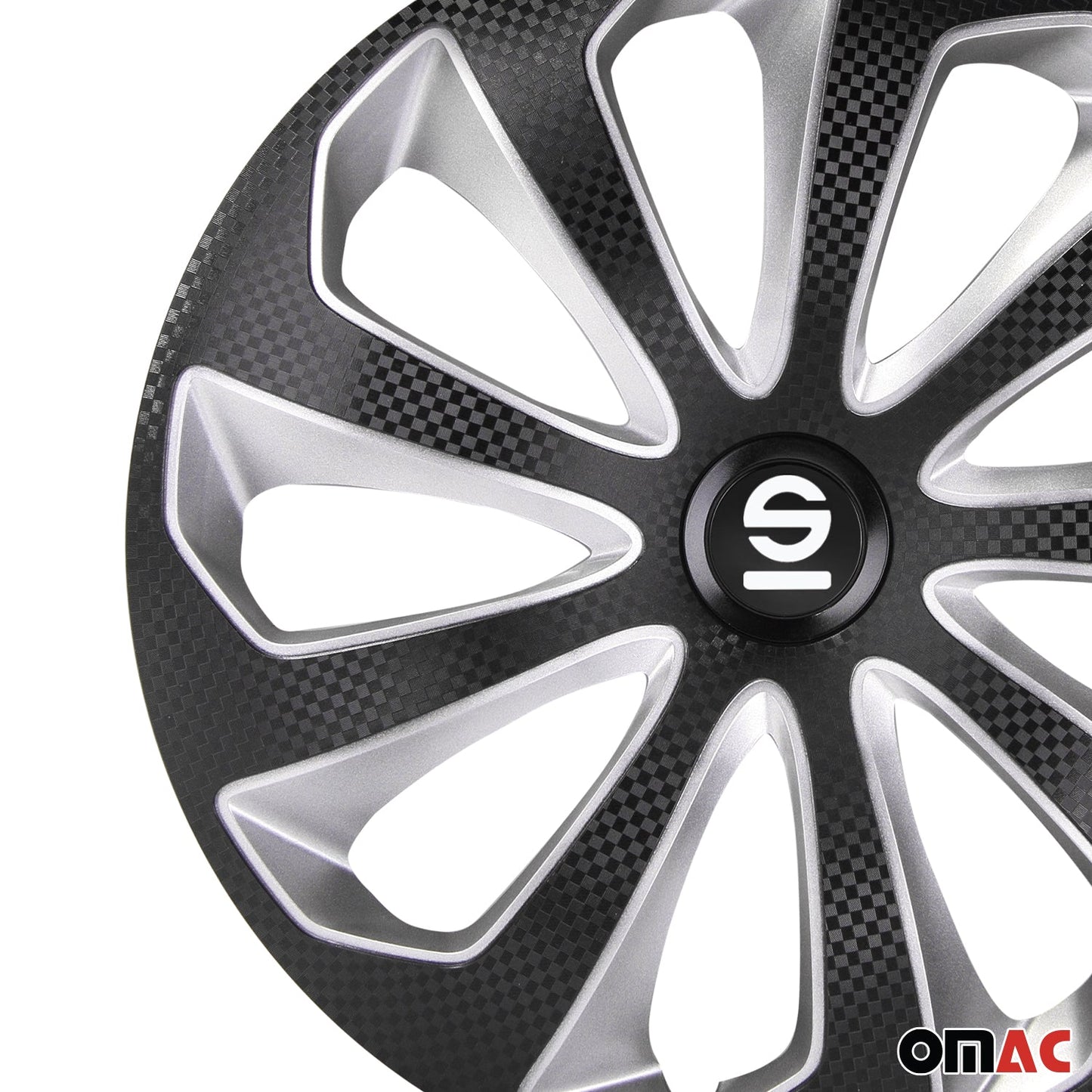 OMAC 16" Sparco Sicilia Wheel Covers Hubcaps Black Silver 4 Pcs 96SPC1675BKSVC