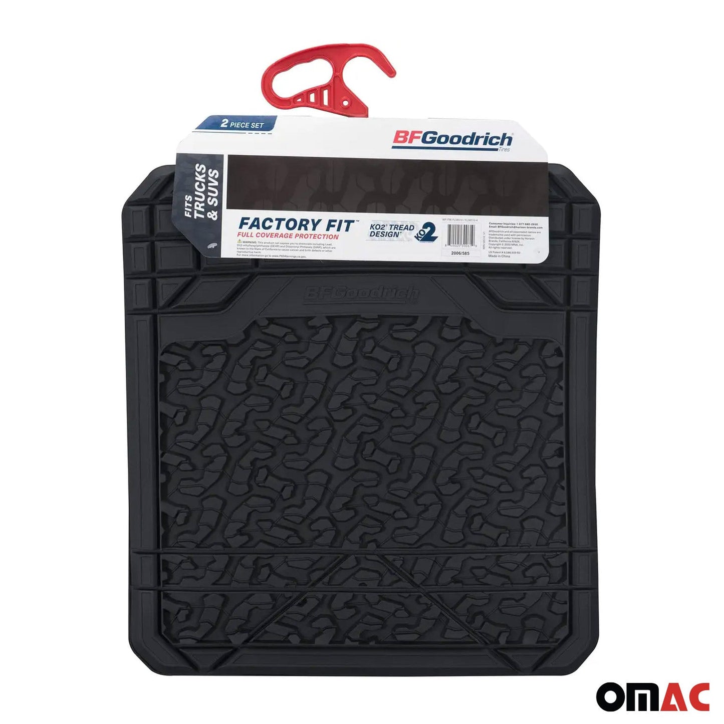 OMAC Anti-Shift Second Row Floor Mats for Trucks & SUV All Weather Black Rubber 2Pcs 96BF445