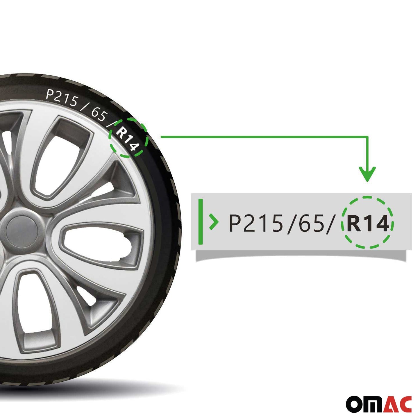 OMAC 14" Wheel Rim Cover fits Universal Guard Hub Caps Durable ABS Gray White Matte 99FR241G14W