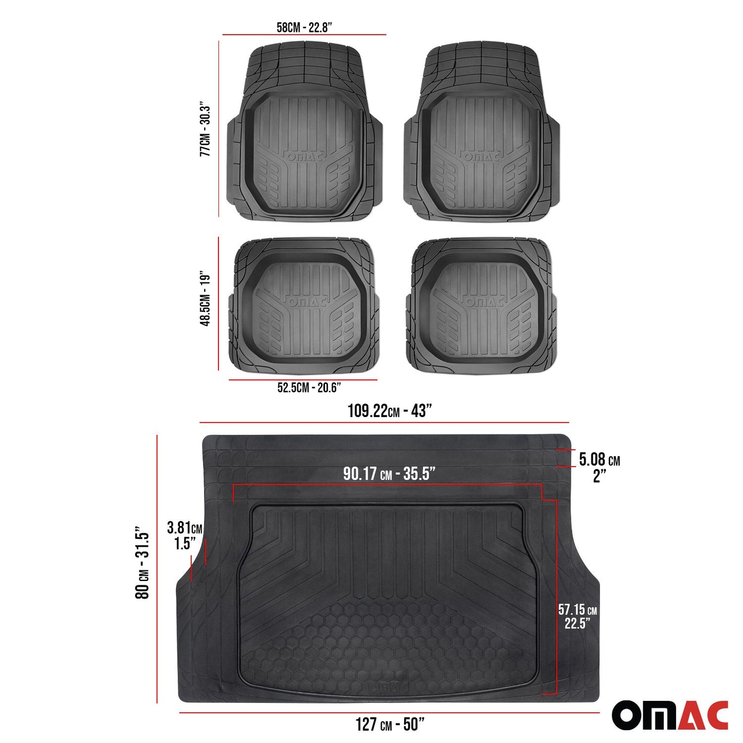 Dodge Grand Caravan Semi-Custom fit Floor Mats & Cargo Liner Black 5Pcs