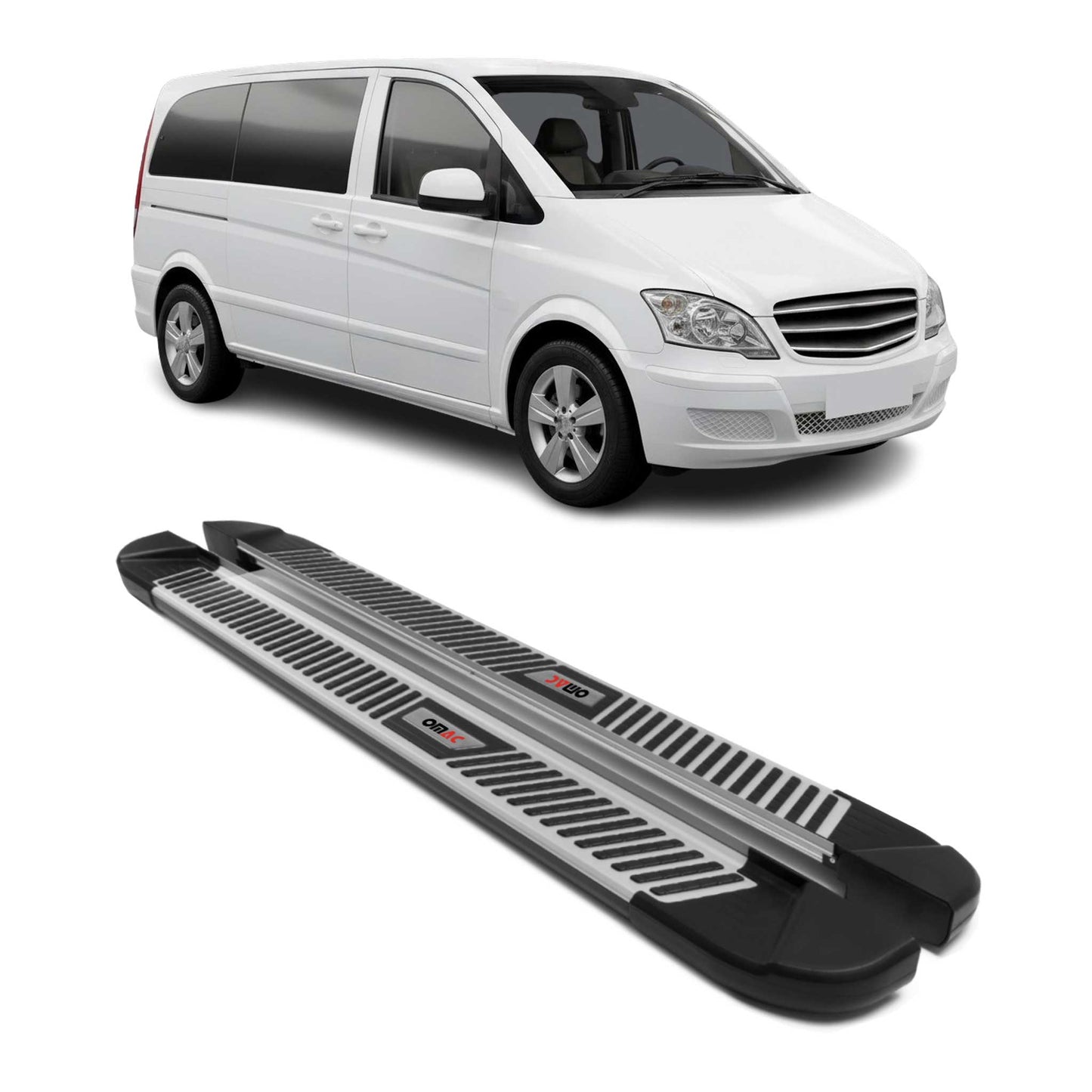 2016-2024 Mercedes Metris Short Running Boards Side Steps Silver & Black
