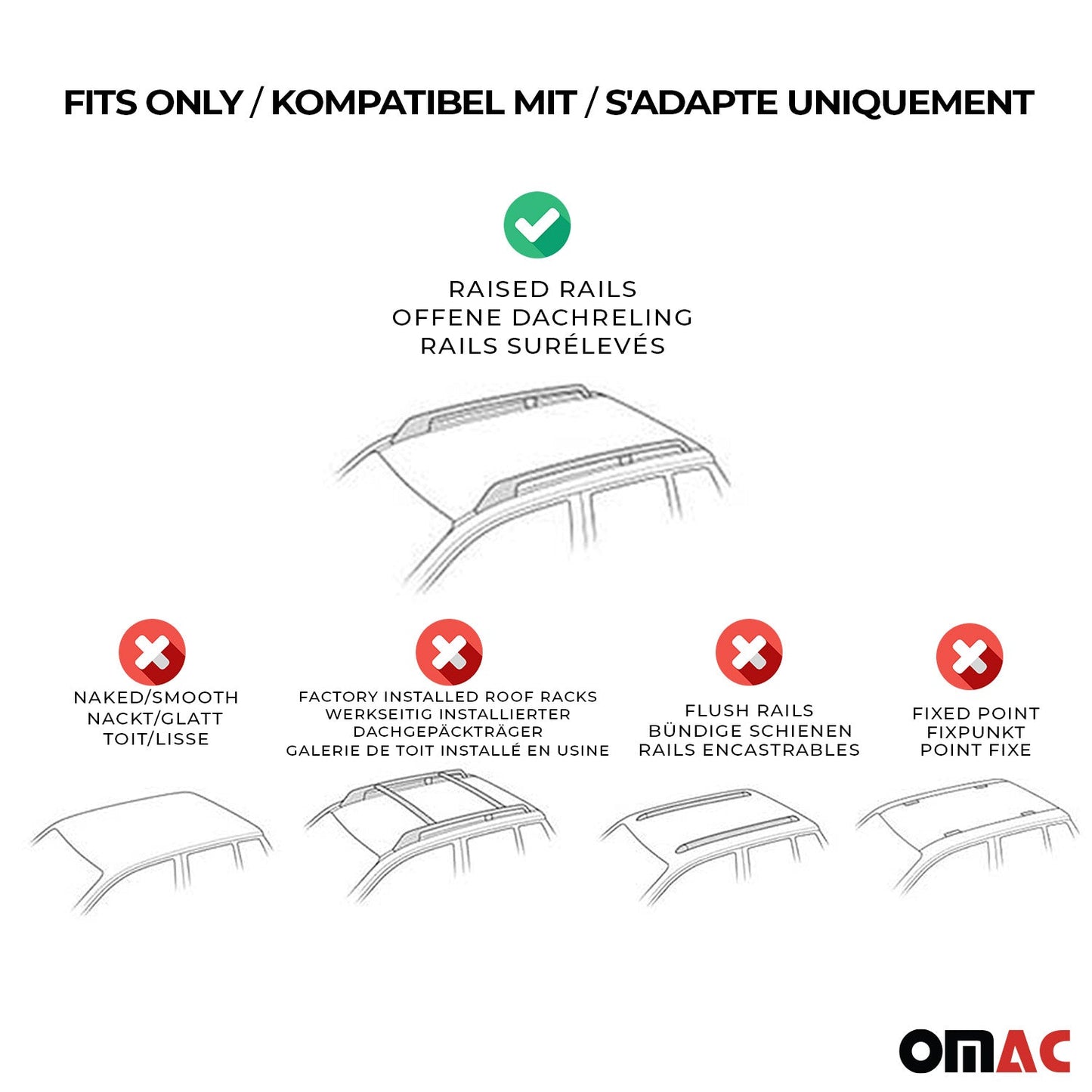 OMAC Roof Rack Cross Bars Luggage Carrier for Mercedes Metris 2016-2024 Alu Black 2x U000033
