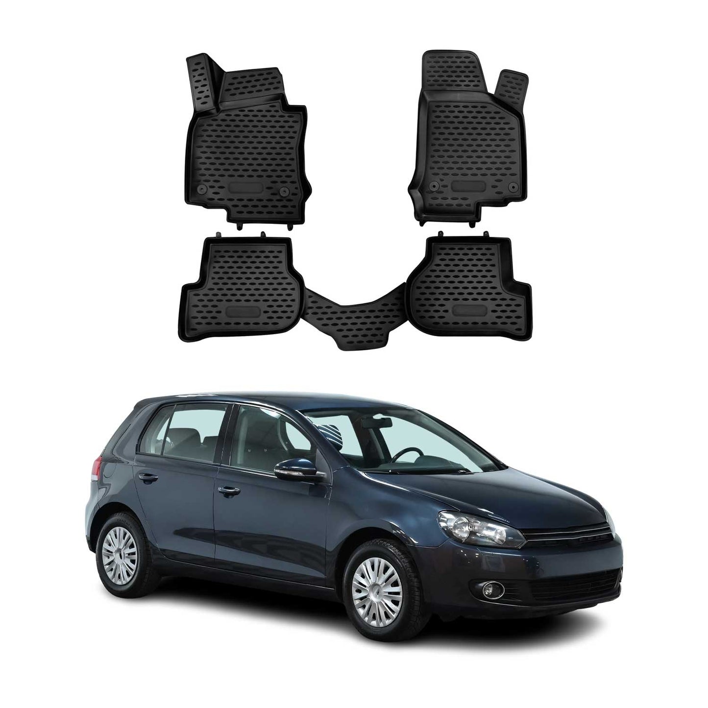 2010-2014 VW Golf Mk6 Wagon Floor Mats Liners Full Set All Weather Black